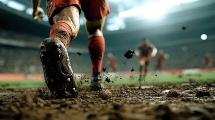 Muddy Soccer Cleats Close Up, Action Shot, Football Player Running