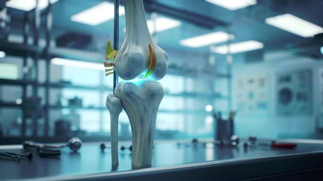 Examining Knee Joint Anatomy Model in Medical Lab