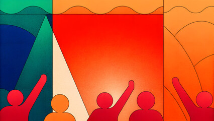 *Abstract gradient background in red and orange with silhouetted community figures, symbolizing unity and support, with copy space* 
