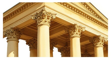 Obraz premium Golden Sunlight on Ornate Columns - Architectural detail, classical columns, golden light, ornate capitals, historical building. Symbolizes strength, history, elegance, grandeur, and heritage