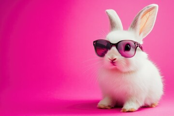 Rabbit with Glasses on Pink Background