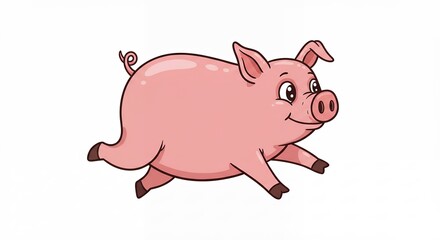Fototapeta premium Running cartoon pig illustration