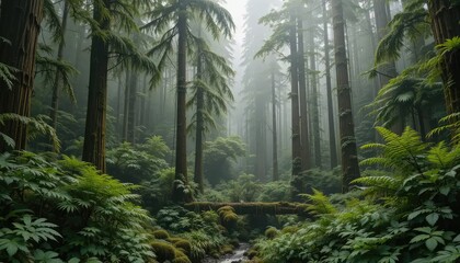 Misty Redwood Forest: A Serene Path Through Ancient Trees
