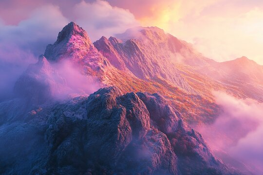 Majestic mountain range at sunrise
