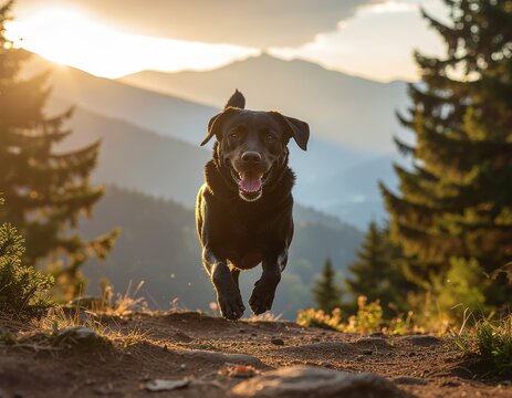 Energetic Black Labrador Chasing a Ball in the Park.Generate by AI.