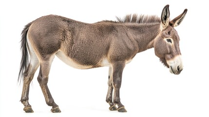 Obraz premium An adult donkey with a strong, muscular build, captured in profile against a white background.
