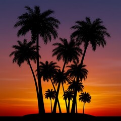 Naklejka premium Sunset Silhouette Grove AI Generated