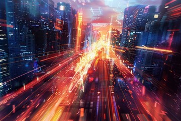 Obraz premium Cyberpunk Cityscape Neon Lights and Futuristic Architecture