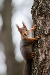 there is a squirrel that is climbing up a tree