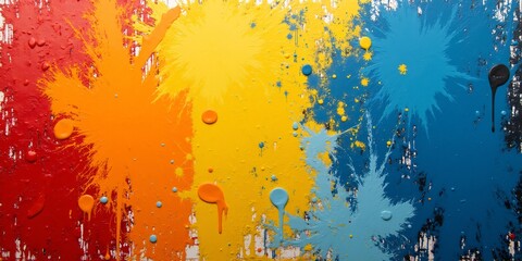 Fototapeta premium Abstract Paint Splashes on Canvas, thick brush strokes, drips, and splashes in modern palettes