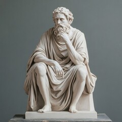 Contemplative Stone Figure: A classic stone sculpture of a seated man engrossed in deep thought, capturing the essence of wisdom and reflection.