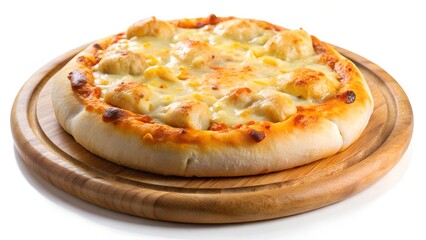 Small Chicken and Cheese Pizza on a Wooden Board