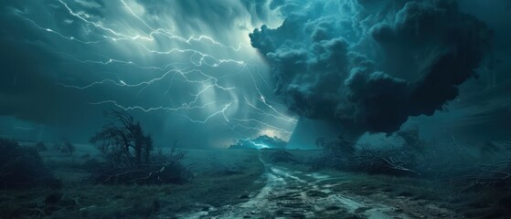 Obraz premium A turbulent, ominous landscape under a stormy sky.