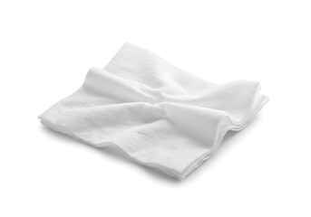 Fototapeta premium A crumpled white cloth or tissue is placed on a white surface with soft shadows around the edges of the cloth