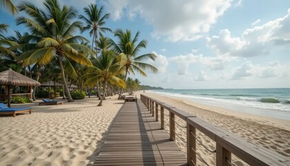 Fototapeta premium Tropical Beach Paradise: Wooden Walkway to Azure Ocean