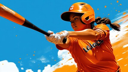 Powerful Female Softball Player in Action Dynamic Sports Illustration