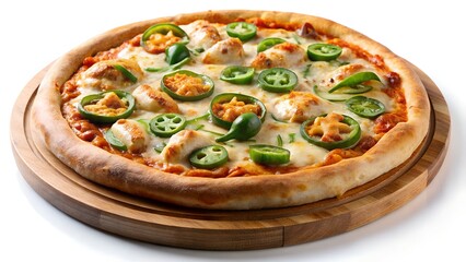Spicy Chicken and Jalapeno Pizza on a Wooden Board