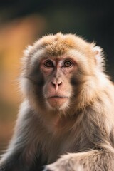 Obraz premium arafed monkey sitting on a rock looking at the camera