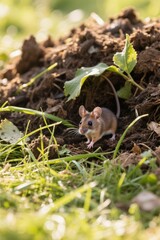 there is a small mouse that is sitting in the dirt