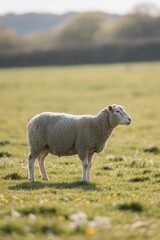 Obraz premium there is a sheep standing in a field of grass with a sky background
