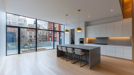 Bright and airy modern kitchen with city views