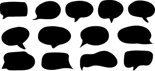 Set of hand drawn chalk speech bubbles. Text box icons for comics. Grunge texture in doodle style.
