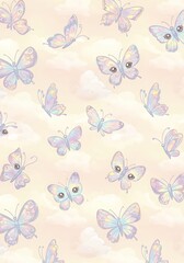 Pastel Butterflies on Cloudy Background