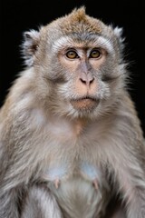 arafed monkey sitting on a black surface looking at the camera