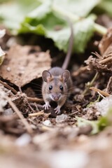 there is a small mouse that is sitting in the dirt
