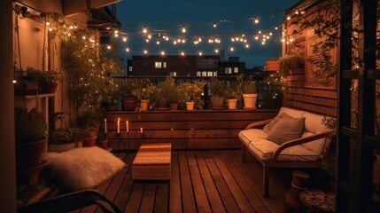 Cozy balcony night ambiance