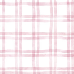 Pink White Plaid Gingham Check Hand Drawn Background Pattern Overlay