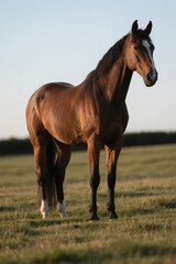 Fototapeta premium there is a brown horse standing in a field of grass