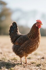 Fototapeta premium there is a chicken standing in the middle of a field