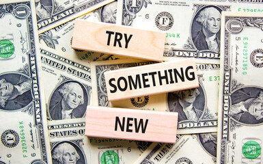 Try something new symbol. Concept words Try something new on beautiful block. Dollar bills....