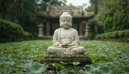 Peaceful Buddha statue in serene garden