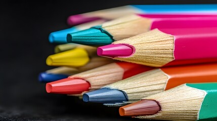 Fototapeta premium Closeup Colorful Pencils Art Supplies Macro Photography