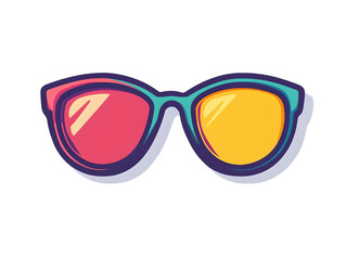 A pair of sunglasses with a red lens and a yellow lens