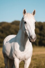 Obraz premium there is a white horse standing in a field of grass