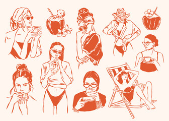 Sketch style collection of female silhouettes.