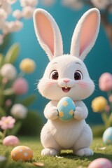 araffe with a painted easter egg in a field of flowers