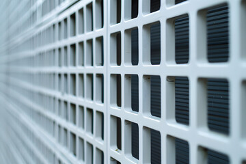 Modern building facade with geometric grid design