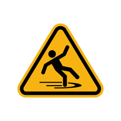 Slippery Surface Hazard Sign: A vivid yellow triangle features a universally recognizable silhouette of a person slipping, serving as a clear visual warning of potential hazards.