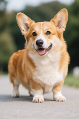 there is a dog that is walking down the street