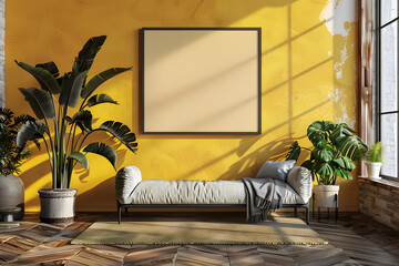 Modern living room interior with blank frame