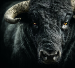 Dramatic portrait of a powerful black bull