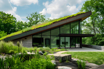 Modern eco-friendly home with green roof