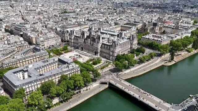Paris Skyline At Paris In France Island France. Beautiful Seine River. Downtown Cityscape. Paris Skyline At Paris In France Island France. Bridges Skyline. French Capital City. Seine River Skyline.