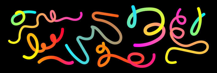 Set of vector graphic elements. Abstract shapes with smooth wavy lines, bright colors and gradient transitions.