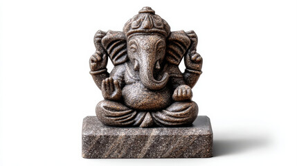 Detailed digital sculpture of Ganesha, showcasing intricate features and polished finish, exuding sense of tranquility and reverence. artwork is crafted from stone, emphasizing its artistic value