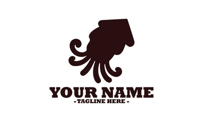 illustration vector cute little squid cartoon and squid cartoon logo design white background